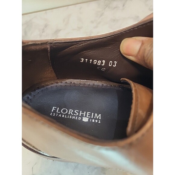 Florsheim Mens 10.5 D Dress Shoes Whiskey Brown Leather Lace Up Derby Business - Picture 10 of 13